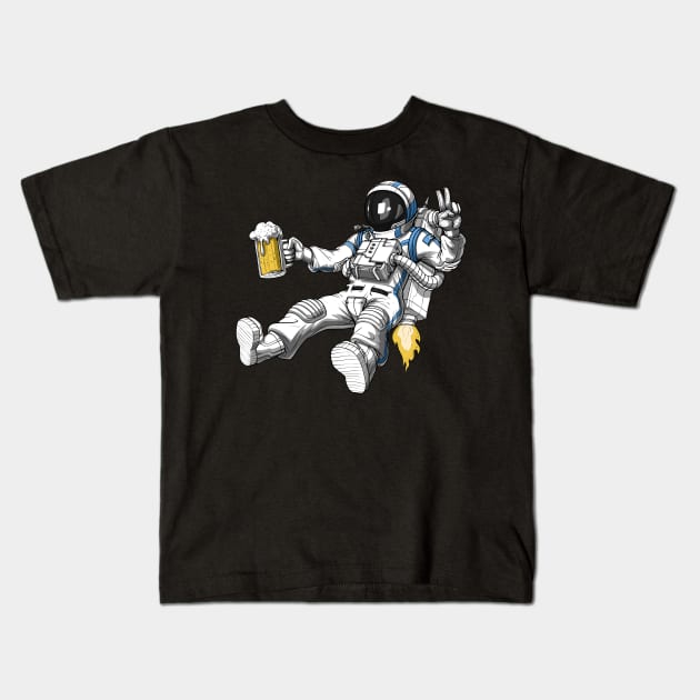 Space Astronaut Drinking Beer Kids T-Shirt by underheaven